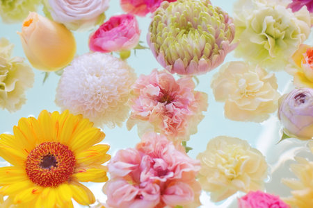 Beautiful flowers floating on surface of the water.の写真素材