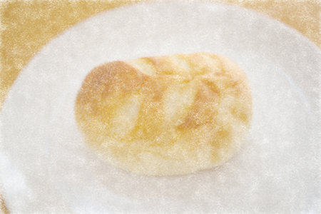 Bread roll on white plate. Hand drawn sketch.の写真素材
