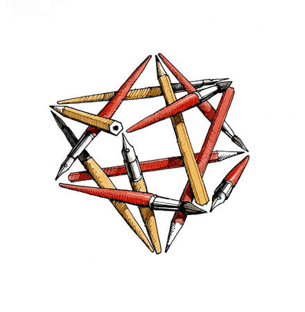 Star tetrahedron of the brushes, pencils, pens - color.
