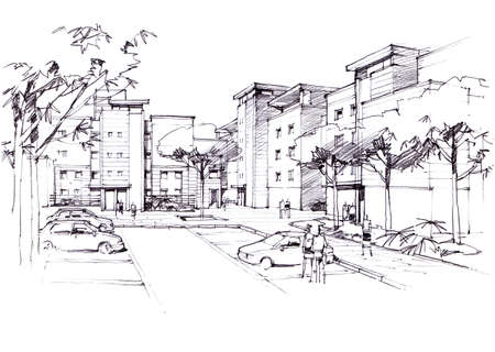 architectural drawing of the courtyardの写真素材
