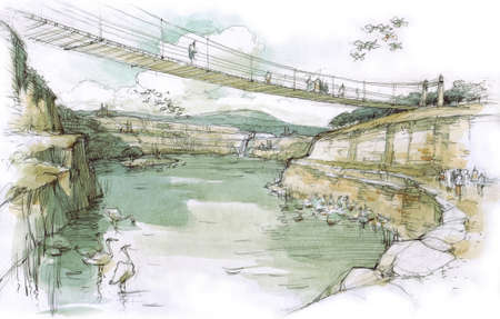 Bridge over the lakeの写真素材