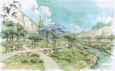 creek in the parkの写真素材