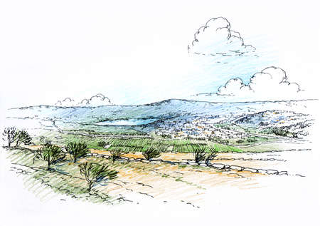 landscape with lakeの写真素材