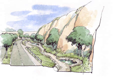 landscape with rockの写真素材