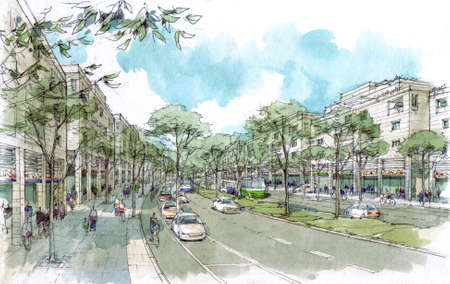 city street architectural drawing - 01 .の写真素材