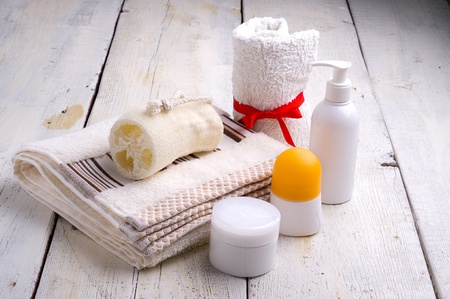 towel and toiletriesの写真素材