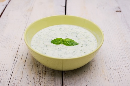 Chilled cream of cucumber soup の写真素材