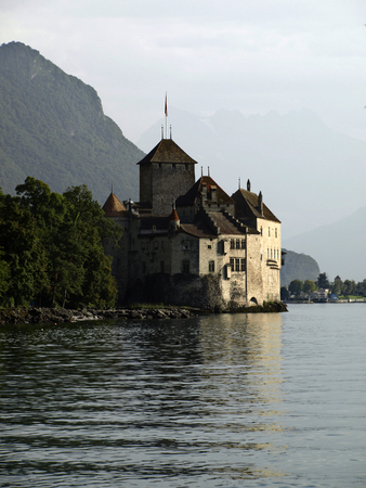 Switzerland, Montreux. Chillon Castle located on the shores of Lake Genevaのeditorial素材