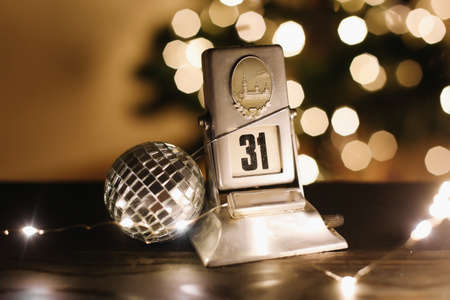 Calendar on the background of New Year's lights and decorations. New Year Eve, December 31st.の写真素材