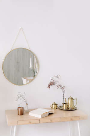 Home interior with decor element. Scandinavian minimal  interior. Interior design elements. Flat...