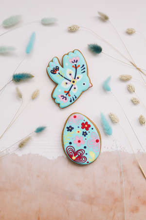 Gingerbread in shape of bird and Easter eggs
