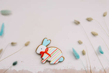Gingerbread in a shape of Easter bunnyの写真素材