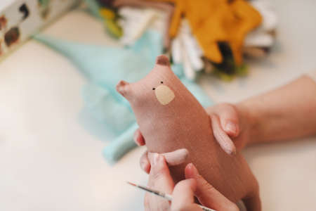 Process of making cute handmade toys.の写真素材