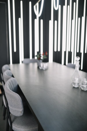Modern conference room with furniture. Table in empty corporate boardroom before business meeting. interior architectureの写真素材