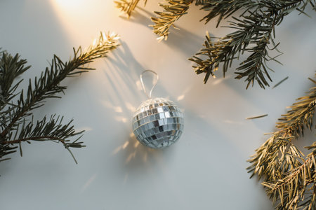 New Year and Christmas decorations on white backgroundの写真素材