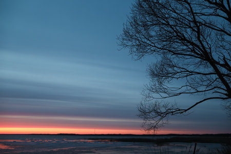Colorful cloudy sky at sunset. Gradient color. Sky texture. Beautiful abstract nature sunset as backgroundの写真素材