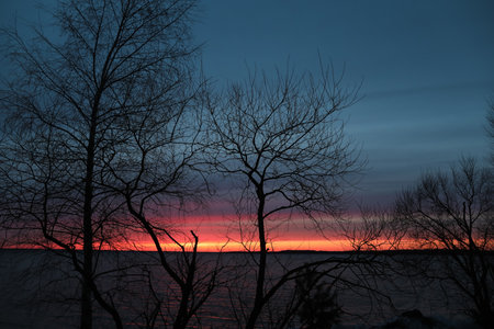Colorful cloudy sky at sunset. Gradient color. Sky texture. Beautiful abstract nature sunset as backgroundの写真素材