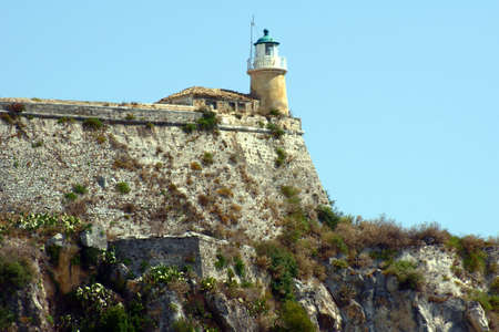 Lighthouse in Palaio Frourio, city of Corfu, Greekの写真素材