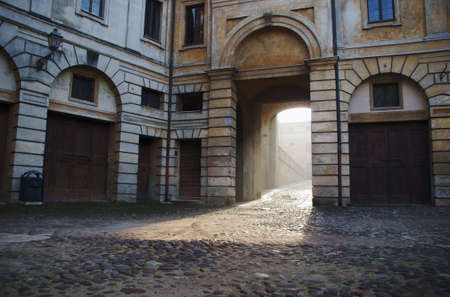 townhouse with gateway in Mantua, Italyの写真素材