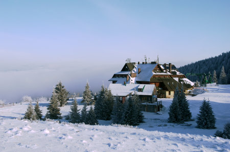 refuge in mountains at winter,Polandのeditorial素材