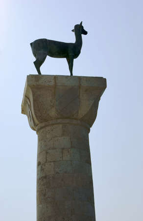 monument in port City of Rhodes, Greeceの写真素材