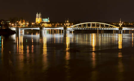 bridge by night,Poland,Poznanの写真素材