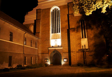 gothic church by night, Poznan, Polandの写真素材