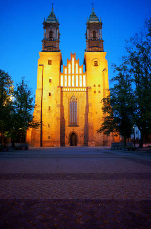 Archicathedral Basilica in Poznan by night, Polandの写真素材