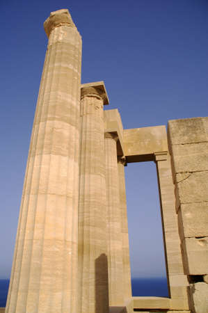 acropolis ancient column in Lindos, island Rhodes, Greeceの写真素材