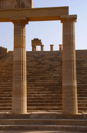 ancient ruins with columns in Greece,Rhodes,Lindosの写真素材