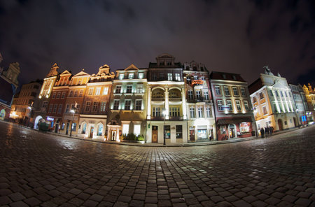 Old Market at night in Poznan, Poland