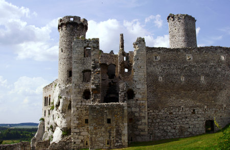 Ruined medieval castle with tower in Ogrodzieniec,  Polandのeditorial素材