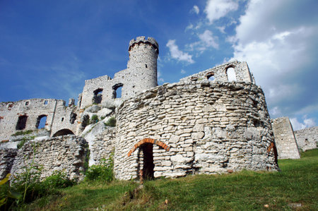 Ruined medieval castle with tower in Ogrodzieniec, Polandのeditorial素材