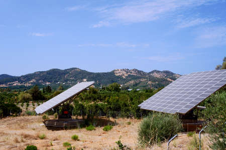 Solar panels in the mountains on the island of Crete, Greece