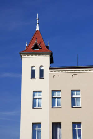 The building with a tower in OstrzeszÃ³w, Polandの写真素材