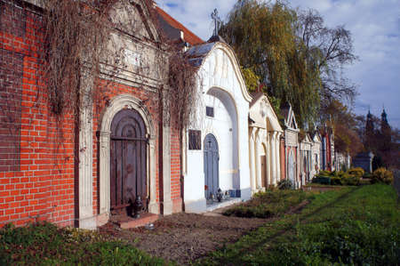 Cemetery with tombstones during the autumn, Poland