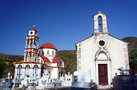 Orthodox chapel, cemetery and church on the island of Crete