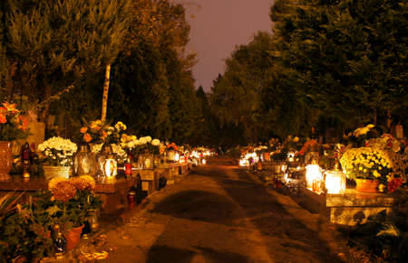 Cemetery on the evening of All Saints Day in Poland