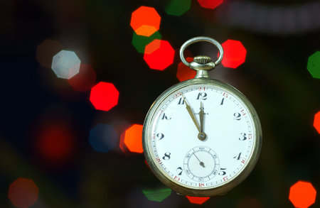 manual watch and Christmas lightsのeditorial素材