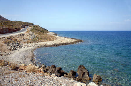 The road in the mountains above the sea on the island of Creteの写真素材