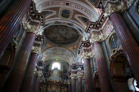 interior of Baroque Collegiate Church in Poznan, Polandのeditorial素材