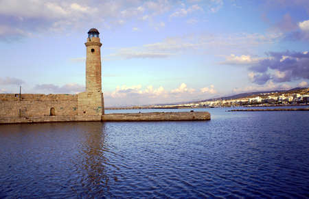 Venetian lighthouse in the old harbor, Rethymno, Creteの写真素材