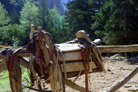 Saddles for a mule in the gorge of Samaria, Crete の写真素材