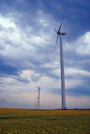 wind farms on meadow in Poland