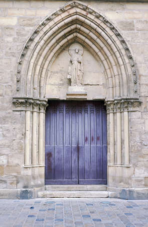 Portal in romanesque church in Reims, Franceの写真素材