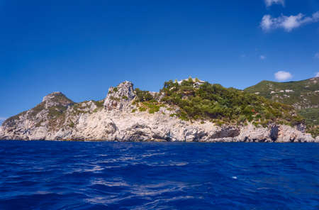 Monastery on top of a cliff on the island of Corfuの写真素材