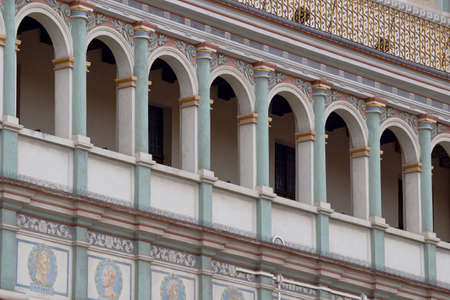Detail of facade of the Renaissance town hall in Poznanの写真素材