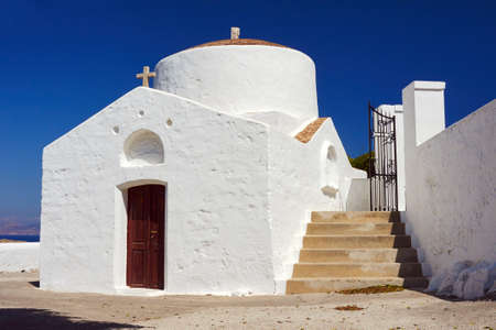 Byzantine church in the town of Lindos in Rhodesの写真素材