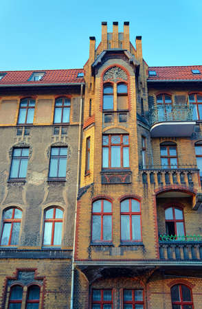 Clinker on the facade of the Art Nouveau building in Poznanの写真素材
