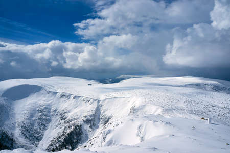 Winter landscape on a sunny day in the Giant Mountains in Polandの写真素材